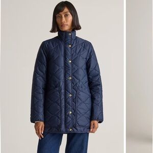 Quince Navy Quilted Puffer Jacket with Gold Buttons XS